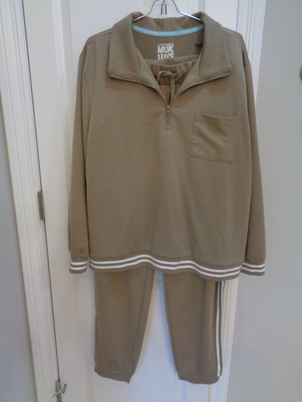 MUK LUKS Taupe Quarter-Zip 2 Piece Loungewear Set | Jogger Tracksuit